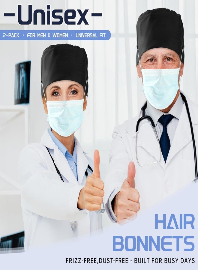 MISAKTEAM Scrub Cap Men Satin Lined Surgical Caps for Women Scrub Hats Mens Nurse Cap Silk Dental Surgeon Bonnet with 4 Buttons Fall Black - Image 3